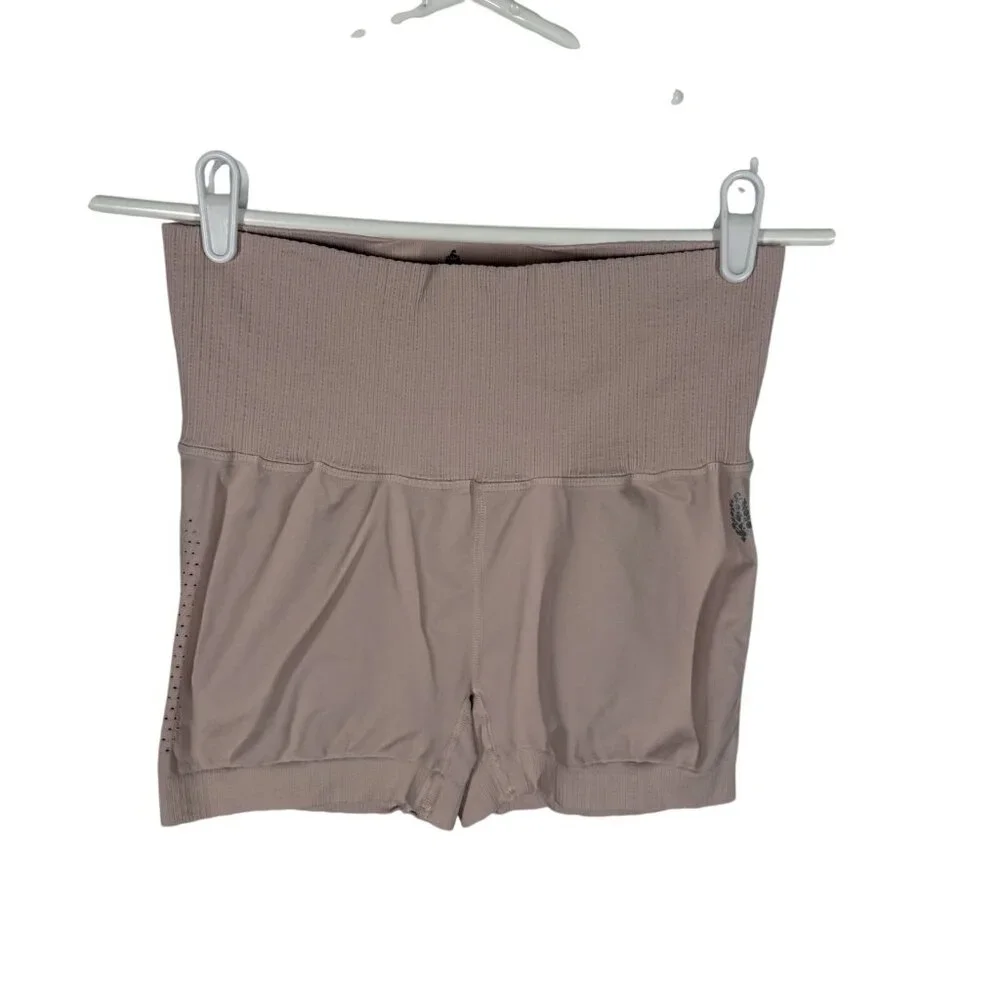 FP Movement Women M/L Blush Pink Cutout High Rise Good Karma Running Shorts